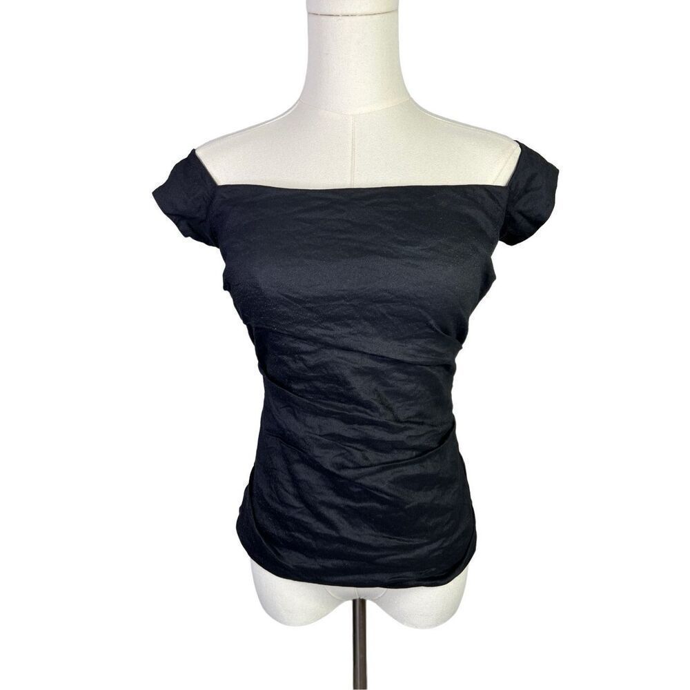 Nicole Miller top women’s small NEW Off Thee Shoulder black pin tuck designer